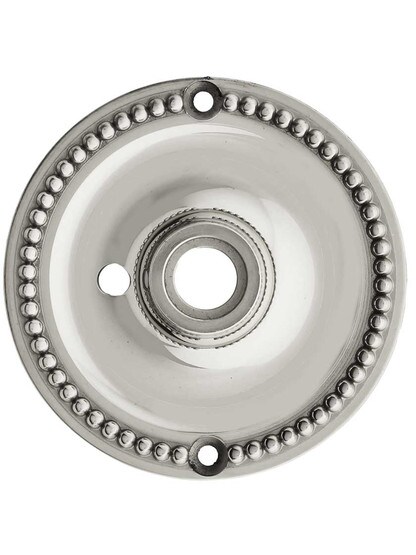 Beaded Brass Rosette for Pre-Drilled Doors - 3 1/4 inch Diameter in Polished Nickel.